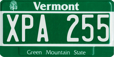 VT license plate XPA255
