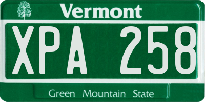 VT license plate XPA258