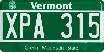 VT license plate XPA315