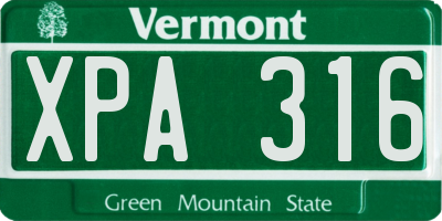 VT license plate XPA316