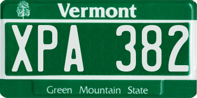 VT license plate XPA382