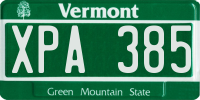 VT license plate XPA385