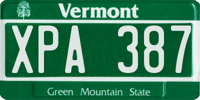 VT license plate XPA387