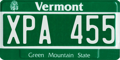 VT license plate XPA455