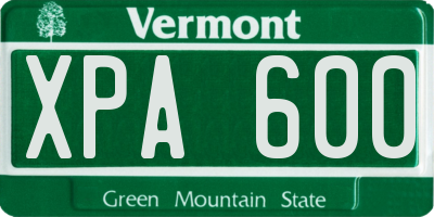VT license plate XPA600