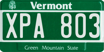 VT license plate XPA803