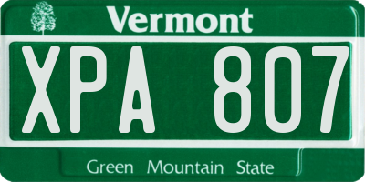 VT license plate XPA807