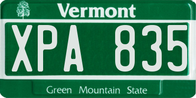 VT license plate XPA835
