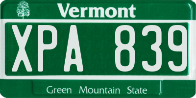 VT license plate XPA839