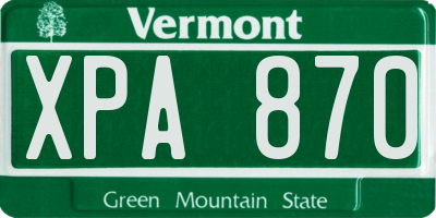 VT license plate XPA870