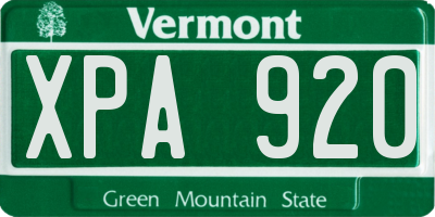 VT license plate XPA920