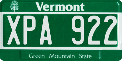 VT license plate XPA922