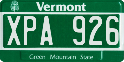 VT license plate XPA926