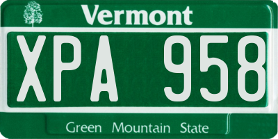 VT license plate XPA958