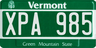 VT license plate XPA985