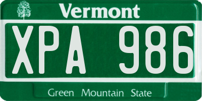 VT license plate XPA986