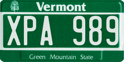 VT license plate XPA989