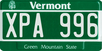 VT license plate XPA996