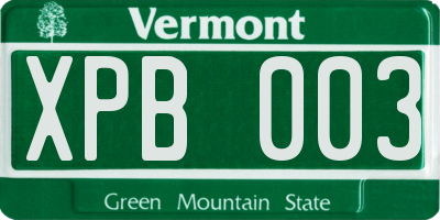 VT license plate XPB003