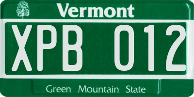 VT license plate XPB012