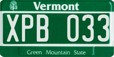 VT license plate XPB033