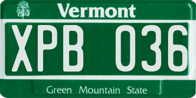 VT license plate XPB036