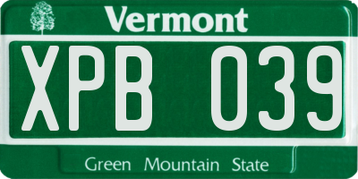 VT license plate XPB039