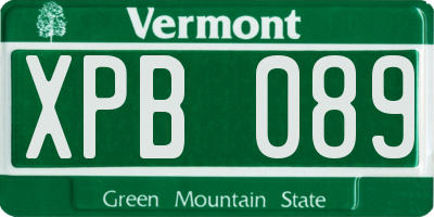 VT license plate XPB089