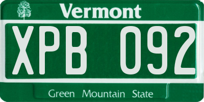 VT license plate XPB092