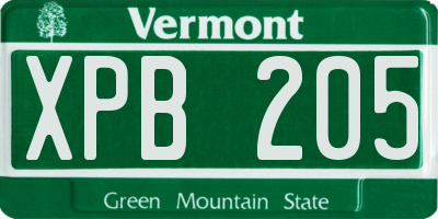 VT license plate XPB205