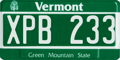 VT license plate XPB233
