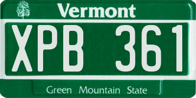 VT license plate XPB361