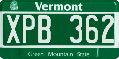 VT license plate XPB362