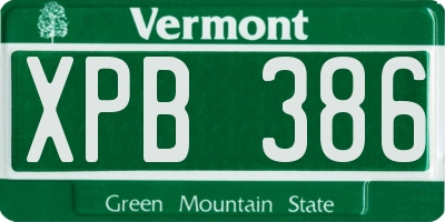 VT license plate XPB386