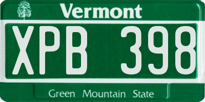 VT license plate XPB398