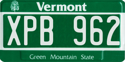 VT license plate XPB962