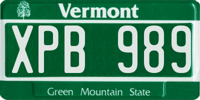 VT license plate XPB989
