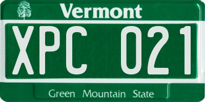 VT license plate XPC021
