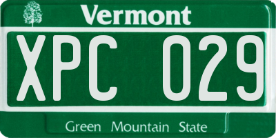 VT license plate XPC029