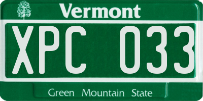 VT license plate XPC033