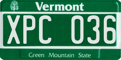 VT license plate XPC036
