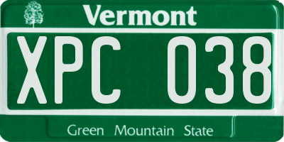 VT license plate XPC038