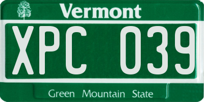VT license plate XPC039
