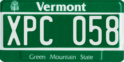 VT license plate XPC058