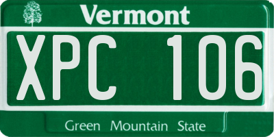VT license plate XPC106