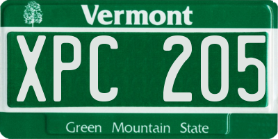 VT license plate XPC205