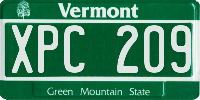 VT license plate XPC209