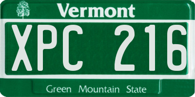 VT license plate XPC216