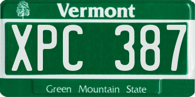 VT license plate XPC387