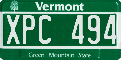 VT license plate XPC494